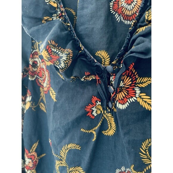 Madewell X Warm Navy Summer Ruffle Collar Top in Honolulu Hibiscus Womens Sz S - Picture 4 of 4